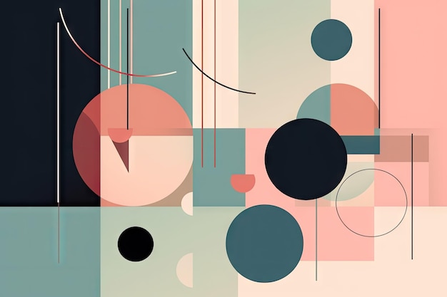 Oeuvre minimaliste avec des formes géométriques abstraites et des couleurs créées avec une IA générative