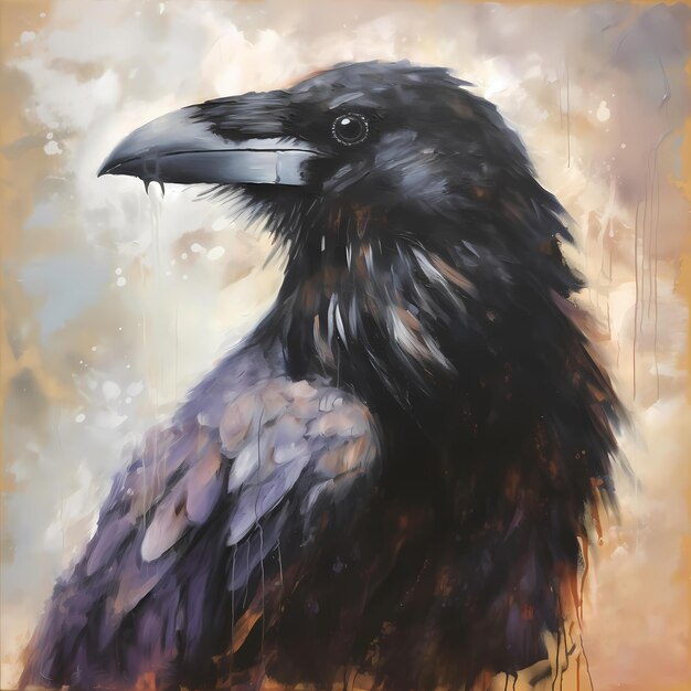 Une oeuvre de peinture d'un portrait de corbeau