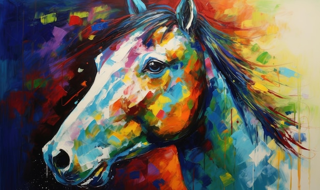 Oeuvre spectaculaire créée par un cheval de peinture coloré Création à l'aide d'outils d'IA génératifs