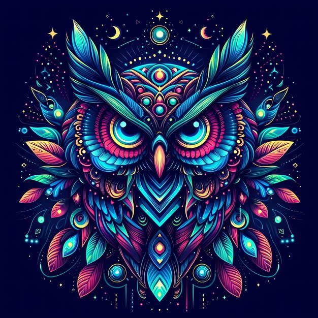 Des œuvres d'art en hibou au néon pour T-shirt