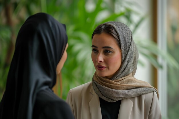 Photo officier consulaire travaillant avec une femme musulmane