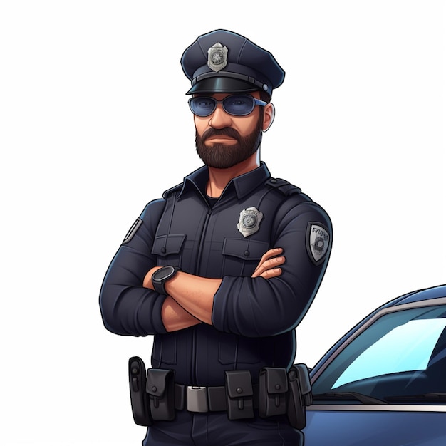 Officier de police 2d illustration de dessin animé sur fond blanc