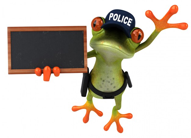 Officier de police amusant grenouille dessin animé 3D