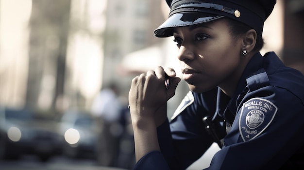 Photo officier de police femme afro-américaine jeune adulte écrivant un billet dans street generative ai aig22