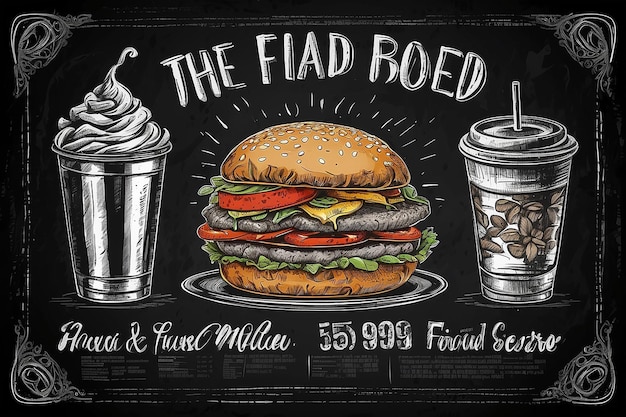 Offre spéciale de restauration rapide vectorielle sur le tableau dessiné à la main illustration de cadre de junk food