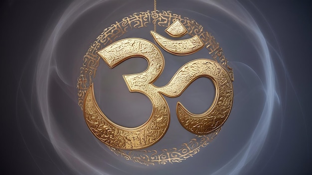 Photo l'ohm hindou ou l'om d'or pour le concept de religion rendu en 3d