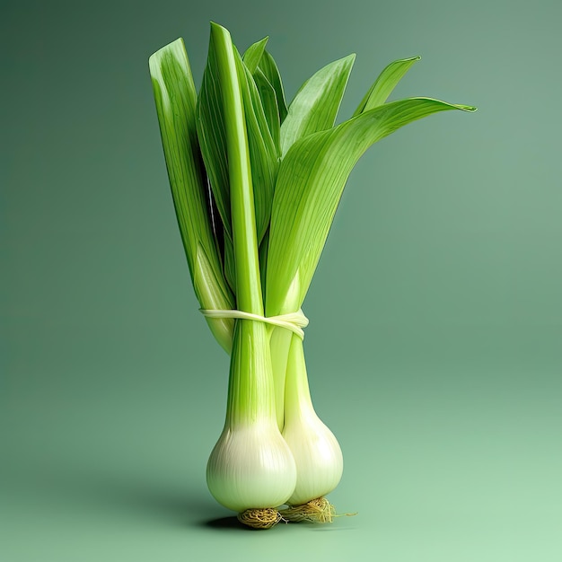 Oignon de printemps frais sur fond vert