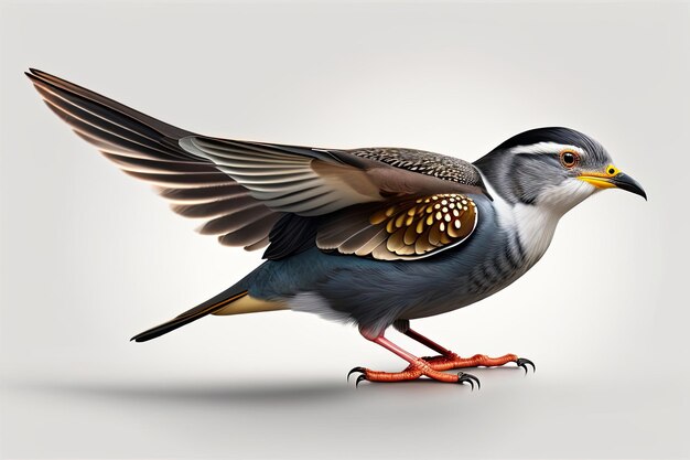 Un oiseau avec une aile déployée isolé sur fond blanc