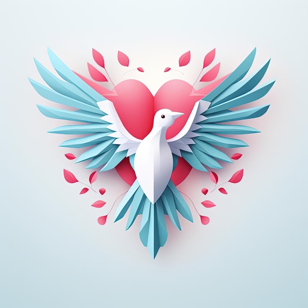 un oiseau d'amour planant au-dessus d'un coeur dans le style bleu clair et rose