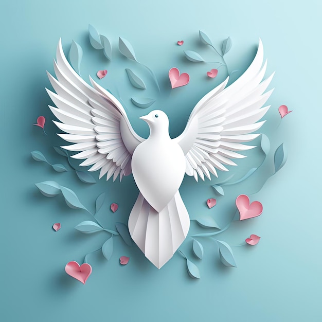 un oiseau d'amour planant au-dessus d'un coeur dans le style bleu clair et rose
