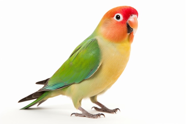 Photo l'oiseau d'amour à visage rose agapornis roseicollis également connu sous le nom d'oiseaux d'amour au visage persique sur fond blanc