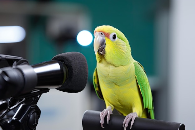 un oiseau assis sur un appareil photo