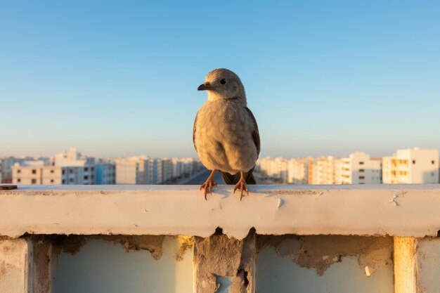 un oiseau assis au bord d’un immeuble