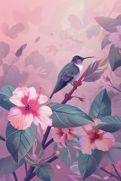 Un oiseau assis sur une branche avec des fleurs