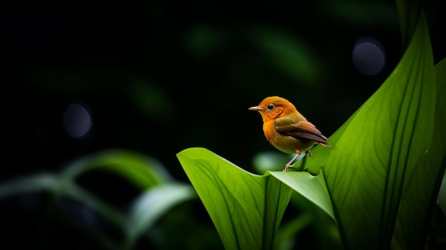 Un oiseau assis sur un fond coloré de biodiversité de feuilles vertes