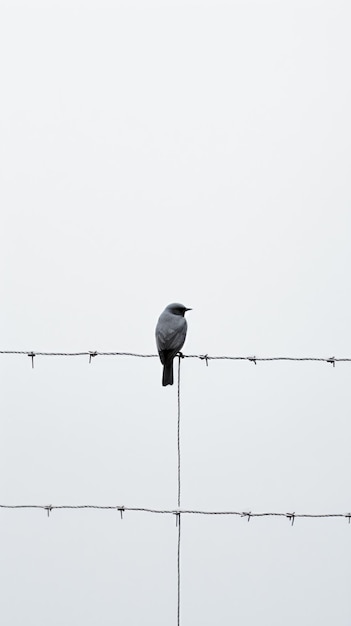 un oiseau assis sur un grillage avec un fond de ciel