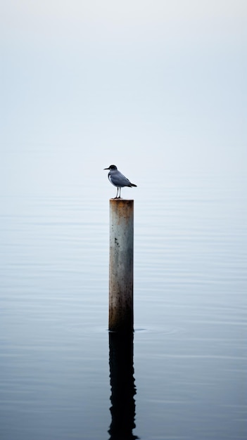 un oiseau assis sur un poteau dans l'eau