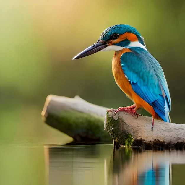 Un oiseau au bec bleu et orange est assis sur une bûche.
