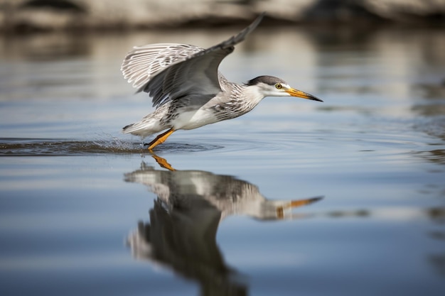 Un oiseau au long bec se pose sur l'eau.