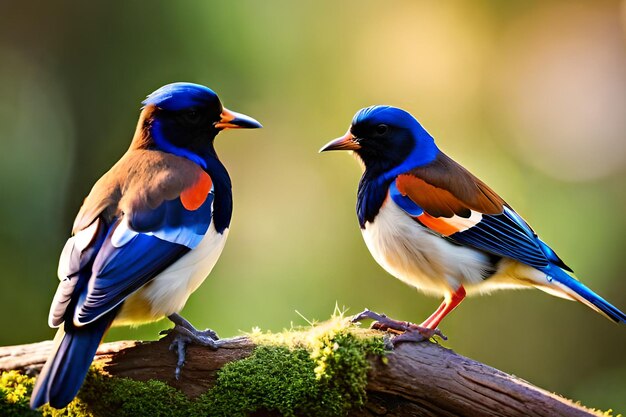 Un oiseau aux ailes bleues et noires est assis sur une branche.