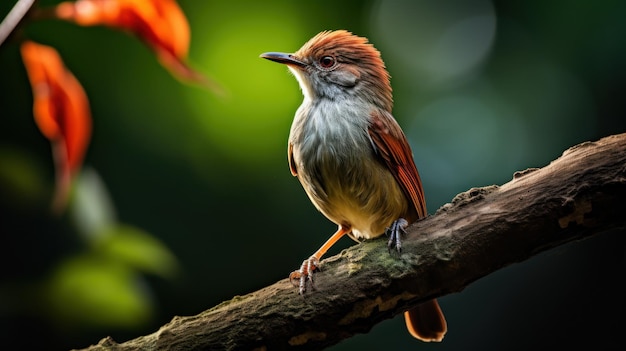 Photo un oiseau bavard assis sur une branche de la forêt tropicale