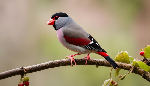 Photo un oiseau avec un bec rouge est assis sur une branche