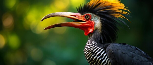 Photo un oiseau avec un bec rouge et une tête noire et blanche