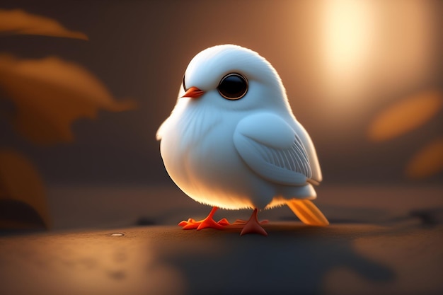 Un oiseau blanc aux yeux noirs et un œil noir se tient sur un fond sombre.