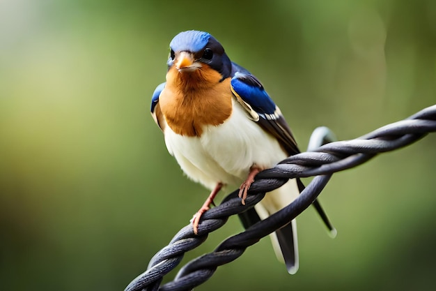 Un oiseau bleu et blanc est assis sur un fil.