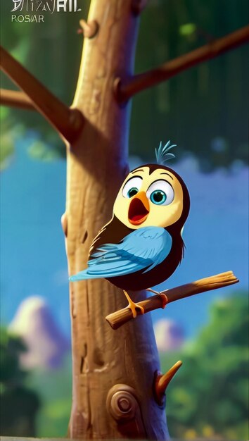 Un oiseau bleu avec un cœur vert sur sa tête est assis sur une branche