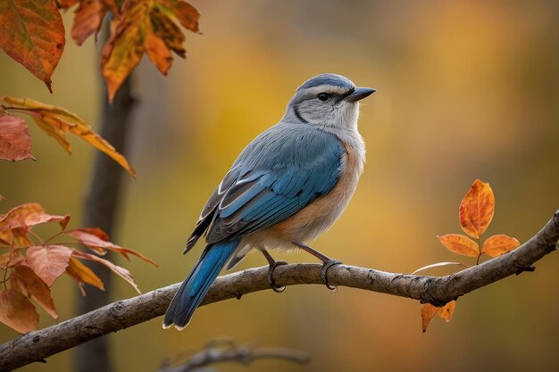 Photo un oiseau bleu coloré sur une branche d'automne