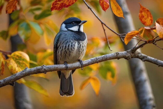 Un oiseau bleu coloré sur une branche d'automne