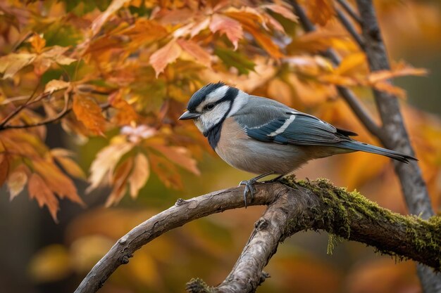 Un oiseau bleu coloré sur une branche d'automne