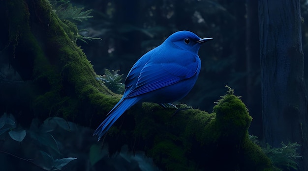 oiseau bleu dans la forêt sombre