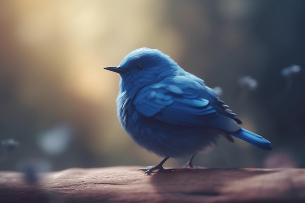 Un oiseau bleu est assis sur une branche devant un arrière-plan flou.