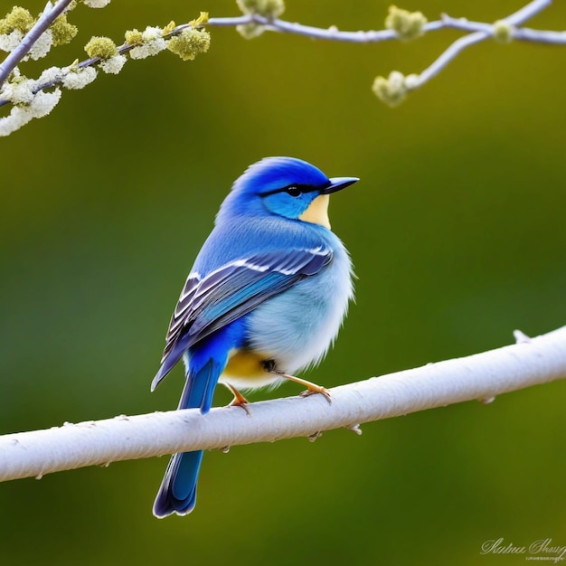 Photo un oiseau bleu est assis sur une branche avec un fond flou