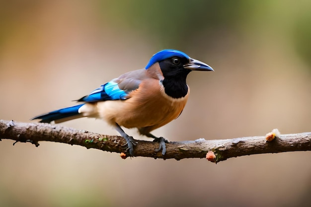 Un oiseau bleu et noir est assis sur une branche.