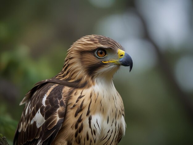 un oiseau brun et blanc avec un bec jaune et un bec jaume