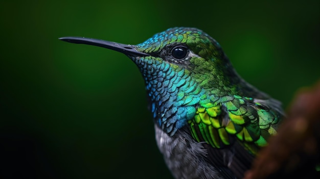 oiseau colibri Anthracothorax nigricollis en vol à la recherche de nectar de fleurs avec un fond naturel flou