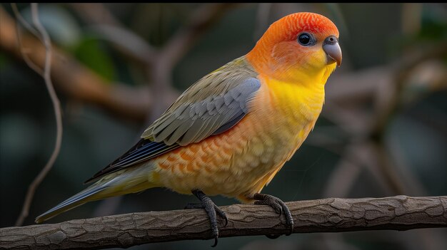 Un oiseau coloré accroché à une branche d'arbre