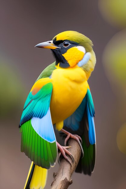 Un oiseau coloré avec des ailes vertes et rouges est montré ai générative