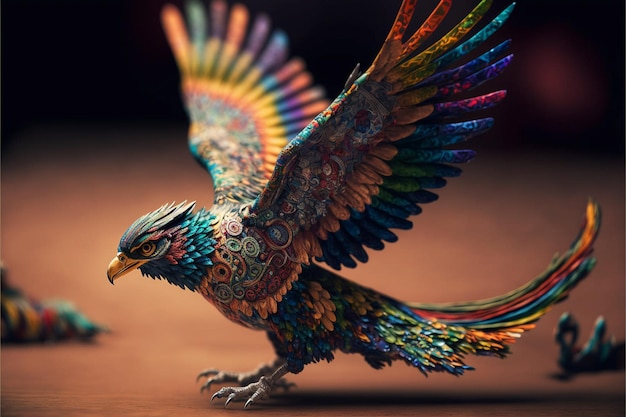 Un oiseau coloré avec beaucoup de couleurs est montré.