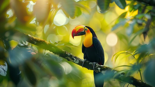 Photo un oiseau coloré avec un bec jaune et un bec rouge