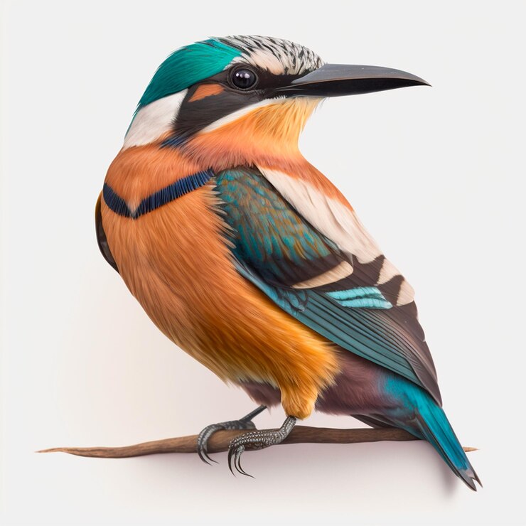 Photo un oiseau coloré avec un bec noir et des ailes bleues et orange est assis sur une branche.