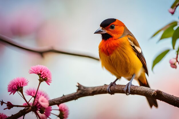 un oiseau coloré avec un bec noir et un bec orange