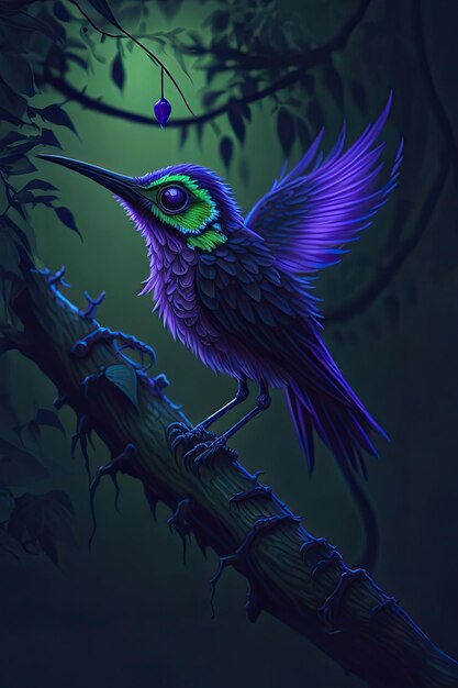 oiseau coloré sur la branche dans la forêt illustration 3d