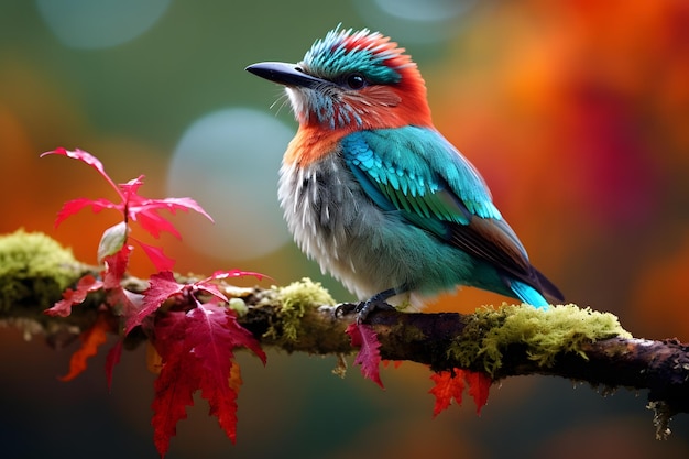 Photo un oiseau coloré sur une branche dans l'habitat naturel de la faune