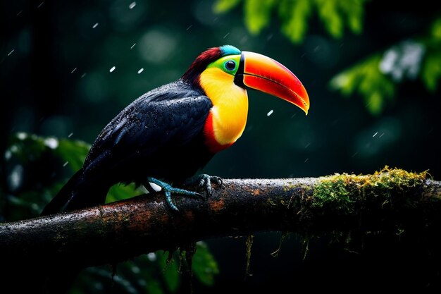 Un oiseau coloré debout sur une branche de la forêt tropicale