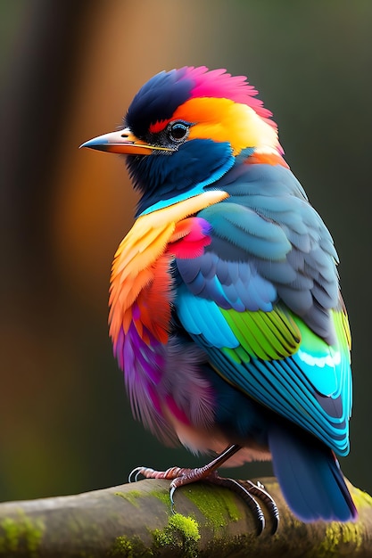 un oiseau coloré est assis sur une branche dans la forêt ai génère