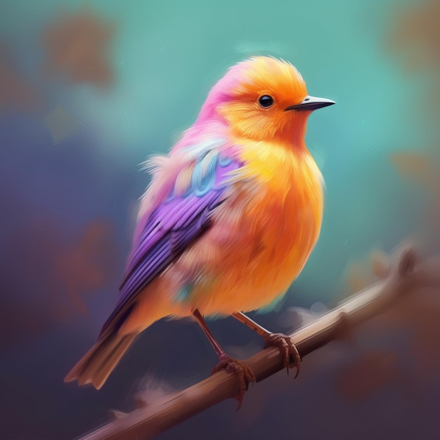 Un oiseau coloré est assis sur une branche avec un fond coloré.